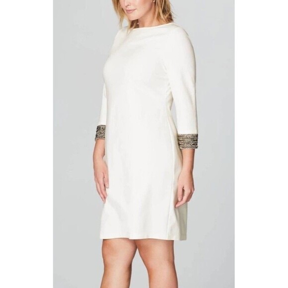 Christian Siriano For J.Jill Plus 3X Luxurious Beaded-Cuff Dress Ponte Knit - Picture 10 of 10